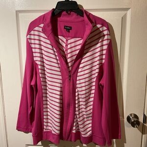 Links Full-Zip Jacket Pink & White Striped Panel